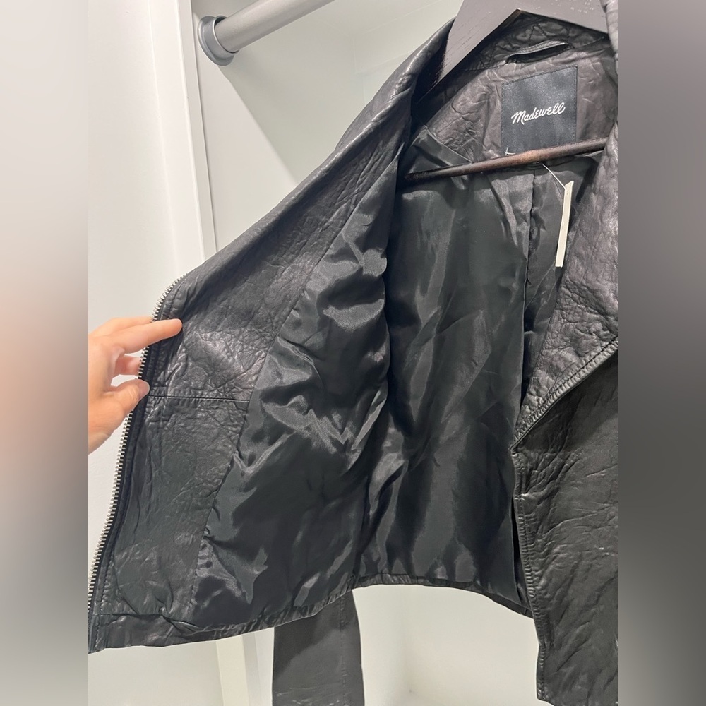 Madewell The Washed Leather Motorcycle Jacket in true black buttery soft XXS NEW - Picture 9 of 17